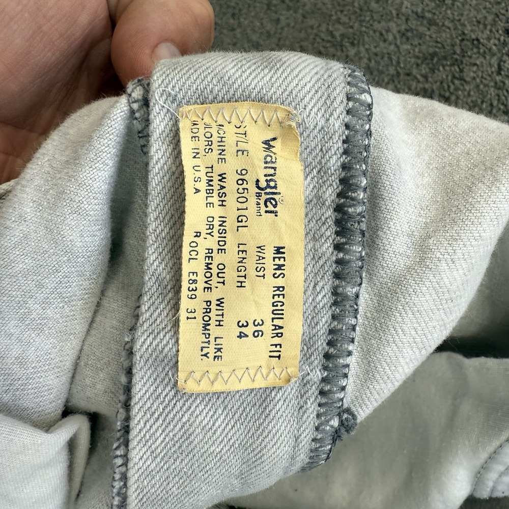 VTG Wrangler Denim Jeans Made in USA 36 x 34 Light Wash Cowboy Western 96501GL - Picture 12 of 13
